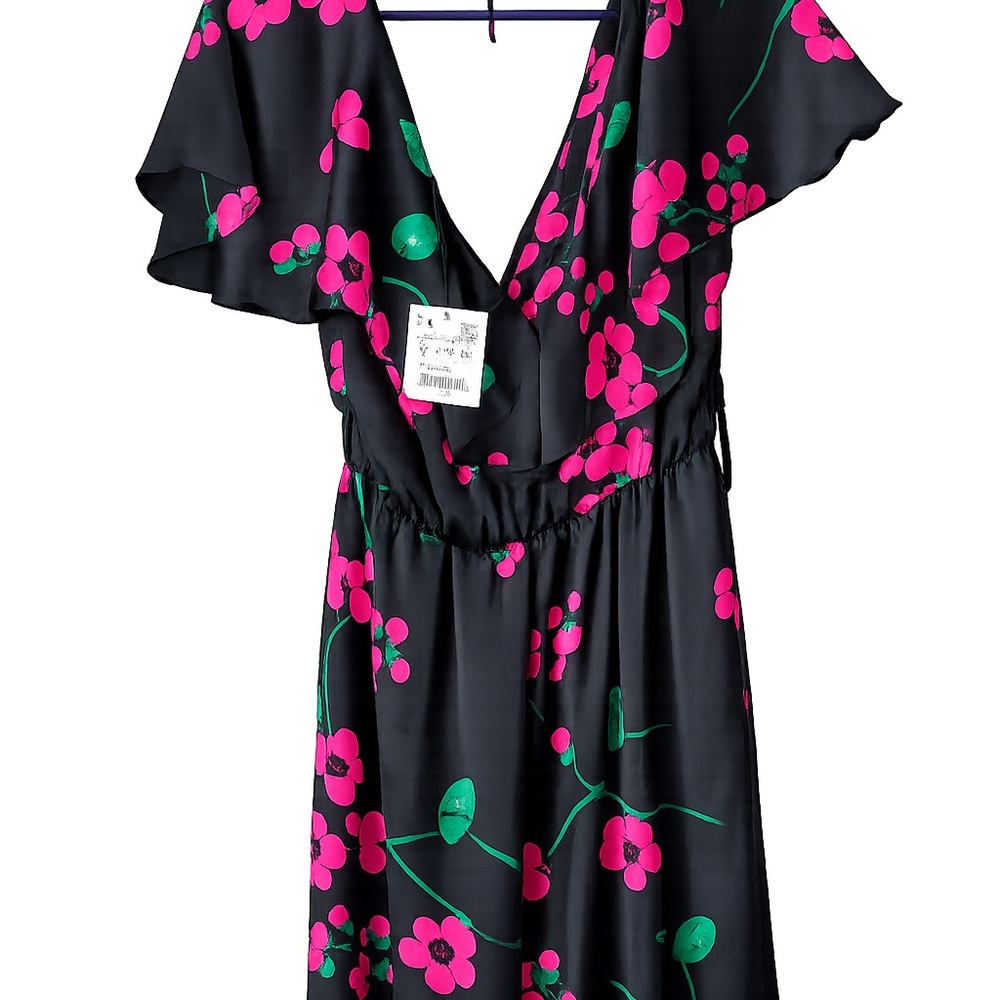 Zara Black Jumpsuit with Bright Pink & Green Floral Print